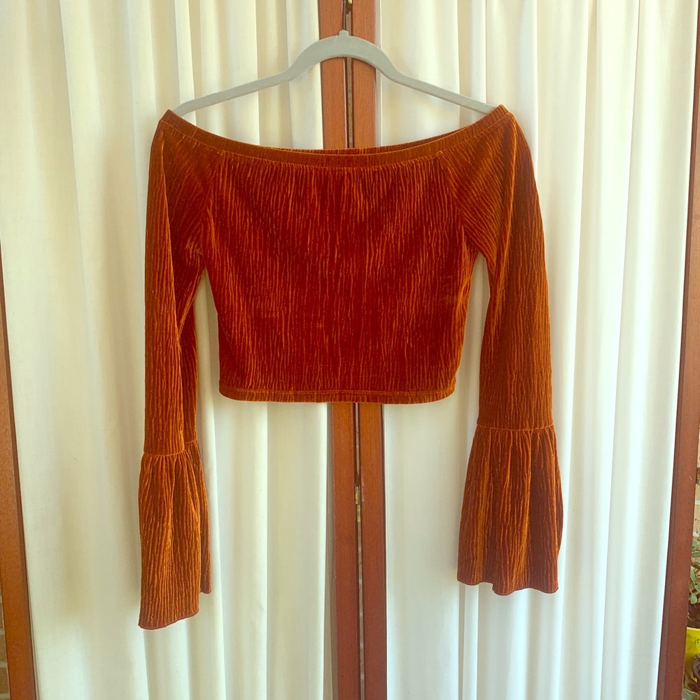 Burnt orange bell sleeve crop top